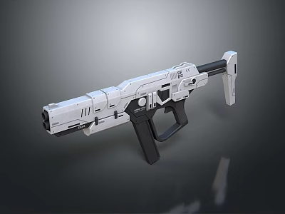 Futuristic Sci Fi Weapon With Silver Metallic Body And Black Mechanical Grip Design 3d model