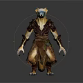 3D Fantasy Bear Warrior Character With Detailed Brown Gold Armor And Clawed Hands
