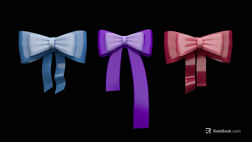 Decorative Ornament Set with Bowknot Design in Blue Purple and Pink Colors for Home Decoration 3d model 