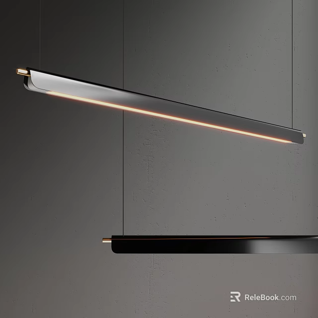 Sleek Black Linear Pendant Light With LED Strip For Modern Interior 3d model 