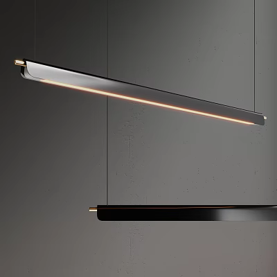 Sleek Black Linear Pendant Light With LED Strip For Modern Interior 3d model