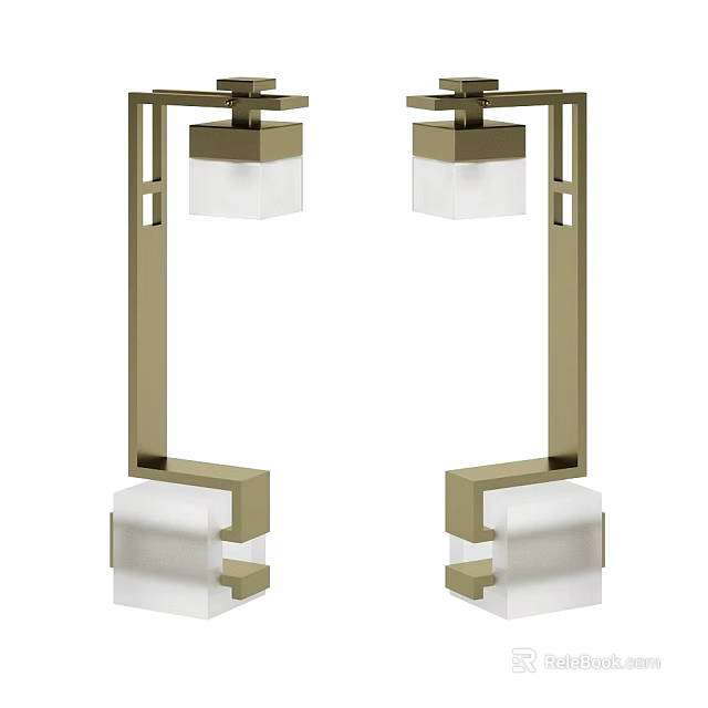 Elegant Modern Table Lamps With Brass Frame And Square Glass Shades For Geometric Home Decor 3d model 