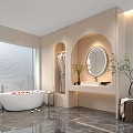 Modern Bathroom Decorative Ornament Set With Round Mirror Vase Plant And Bathtub