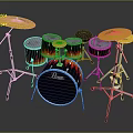 Professional Pearl Flame Pattern Drum Set With Multiple Drums And Yellow Cymbals