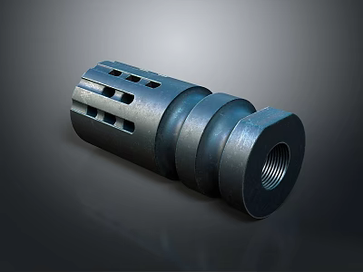 Tactical Weapon Muzzle Brake Component with Hollow Cylindrical Design and Threaded End 3d model