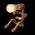Rustic Pipe Robot Shaped Table Lamp With Illuminated Bulb And Mechanical Design 3d model