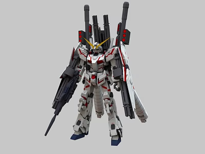 Game And Movie Mecha Character With White Red Armor Multiple Weapons And Yellow Headpiece 3d model