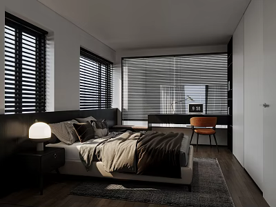Cozy Kids Room Interior With Bed Desk Chair Window Blinds And Wooden Floor 3d model