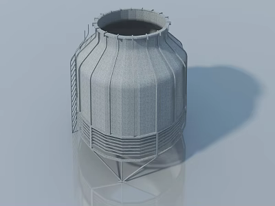 Gray Cooling Tower Structure With Side Swing Door And Striped Exterior Design 3d model
