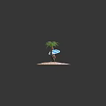 Cartoon Scene of Island With Palm Trees Striped Umbrella Red Hammock Blue Water and Starfish