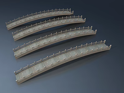 Three Arched Bridges With Decorative Railings On Dark Background Surface 3d model