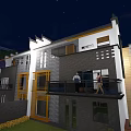 Traditional Chinese Semi Detached Villa With Two Story Glass Windows Balcony And Greenery