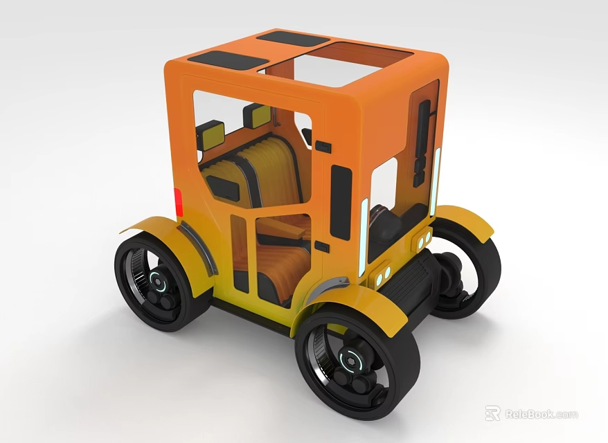 Orange And Yellow Cube Shaped Creative Furniture With Wheels And Interior Design 3d model 