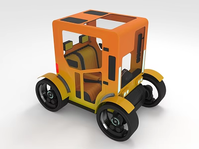 Orange And Yellow Cube Shaped Creative Furniture With Wheels And Interior Design 3d model