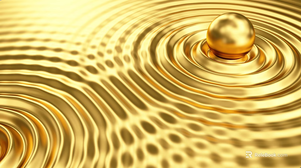 Decorative Ornament Set With Golden Sphere And Ripple Pattern Background 3d model 