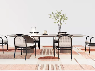Simple Style Dining Table Dining Chair Combination Rattan Dining Chair Solid Wood Dining Table Metal Dining Chair 3d model
