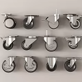 Assorted Metal Caster Wheels with Black Rubber Tires and Swivel Brackets