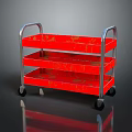 Red Three Tier Utility Cart With Metal Frame And Mobile Wheels