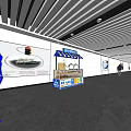 Modern Subway Station Interior With Striped Ceiling Advertisement Billboards And Kiosk