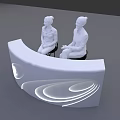 Store Front Desk with Two People and Illuminated Circular Patterns in White Design 3d model