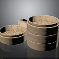 Traditional Natural Bamboo Steamers Stacked and Open for Daily Kitchen Cooking Use