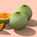 Fresh Cantaloupe Whole and Sliced with Orange Flesh and Seeds on Pink Background