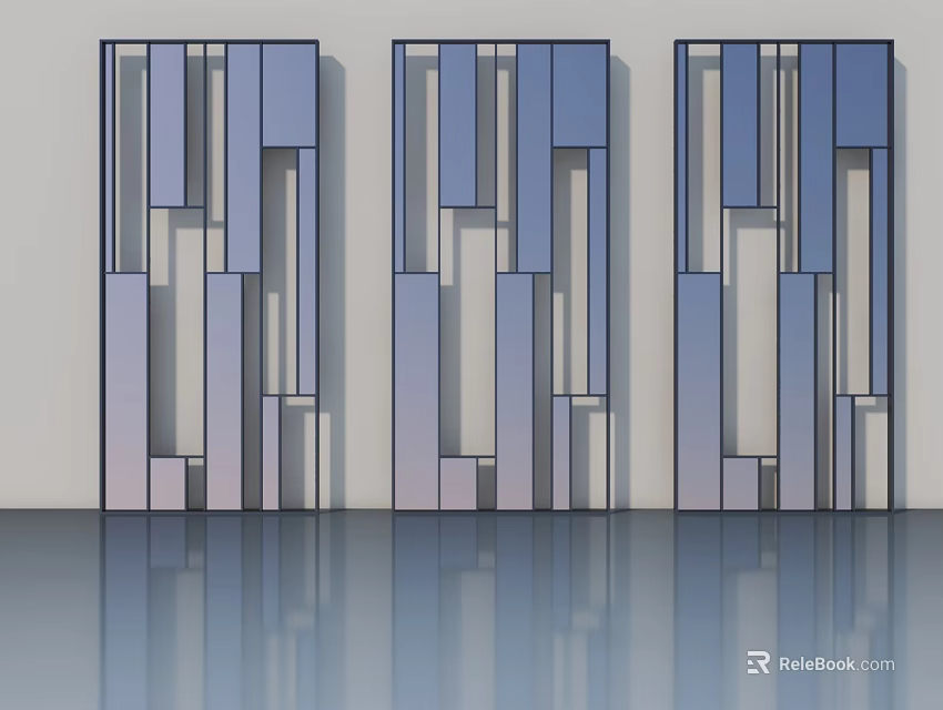 Sleek Modern Swing Doors Featuring Blue Purple Stripes And Reflective Finish 3d model