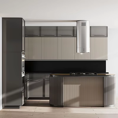 Modern Kitchen Interior With Ribbed Cabinets Range Hood And Stove 3d model
