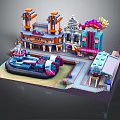 Colorful Cartoon City Scene With Buildings Cars And Playful Elements