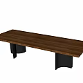 Modern Dining Table With Long Wooden Surface And Sturdy Black Metal Legs