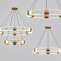 Modern Elegant Chandeliers with Circular Gold Metal Frame and Transparent Lighting Elements 3d model
