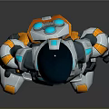 Futuristic Robot Game Movie Character With Blue Orange Mechanical Armor And Metallic Texture