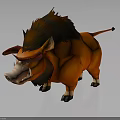 Fantasy Boar Character With Orange Body Brown Mane And Red Horns