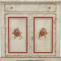 Vintage White Sideboard With Glass Cabinet Doors And Floral Decorative Patterns