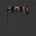 3D Warrior With Red White Armor Blue Pants Brown Boots Belt Holding Sword Shield