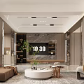 Modern Living Dining Room Interior Design With Marble Floor Ceiling Lights And Glass Partitions