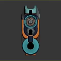 Futuristic Orange And Teal Weapon Pistol With Straps And Tank Design