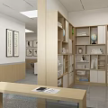 Modern School Reception Area With Wooden White Desk Computers And Wall Decorations