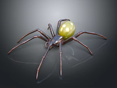 Realistic Spider Model With Dark Legs And Shiny Yellow Abdomen On Dark Background 3d model