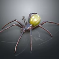 Realistic Spider Model With Dark Legs And Shiny Yellow Abdomen On Dark Background