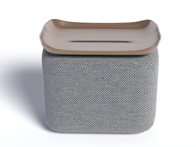 Stylish Gray Sofa Stool With Textured Fabric And Wooden Top Design 3d model