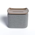 Stylish Gray Sofa Stool With Textured Fabric And Wooden Top Design