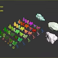 Colorful Plants Collection with Various Colored Trees Shrubs Clouds and Stones