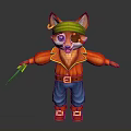 Cartoon Fox In Pirate Costume Green Bandana Eye Patch Orange Jacket Blue Pants Holding Dagger
