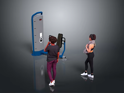 Two People Exercising Together In A Gym With Fitness Equipment 3d model