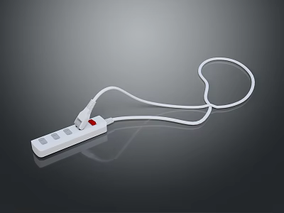 White Computer Power Strip With Multiple Outlets Red Switch And Cable 3d model