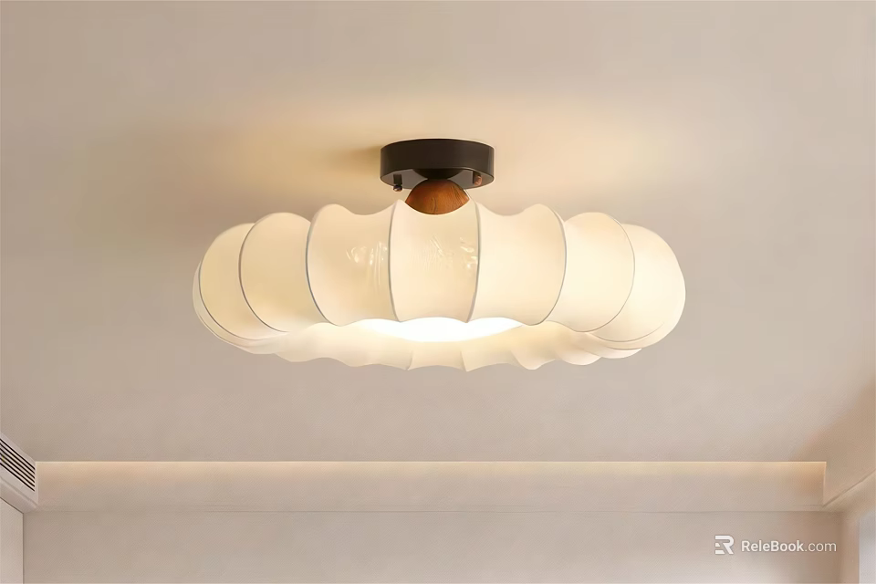 Modern Style Ceiling Light With White Wavy Lampshade Black Base And Brown Accent 3d model 