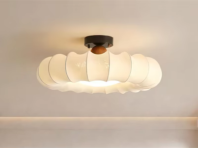 Modern Style Ceiling Light With White Wavy Lampshade Black Base And Brown Accent 3d model