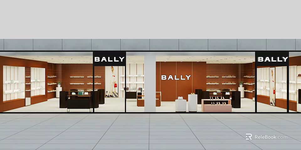 BALLY Store In Shopping Mall With Glass Front And Product Displays 3d model 
