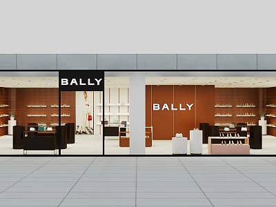 BALLY Store In Shopping Mall With Glass Front And Product Displays 3d model